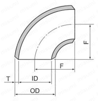 突合せ溶接式管継手 鋼管製 90°エルボ 黒管 外形図2