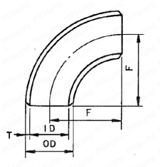 突合せ溶接式管継手 鋼管製 90°エルボ 白管 外形図1