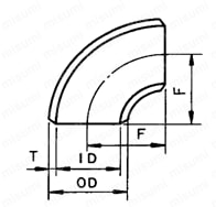 突合せ溶接式管継手 鋼管製 90°エルボ 白管 外形図2