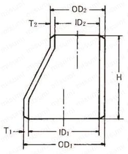 突合せ溶接式管継手-ステンレス鋼製レジューサ（同心/偏心） 外形図2