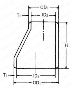 突合せ溶接式管継手 ステンレス鋼製レジューサ（偏心） 外形図
