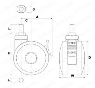 双輪キャスター T・TSW type（ボルトタイプ） 外形図