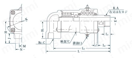 圧力回転継手パールロータリージョイント ACL（単式ネジ取付式） 外形図