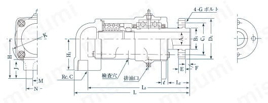 圧力回転継手パールロータリージョイント ACLF（単式フランジ取付式） 外形図
