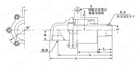 圧力回転継手パールロータリージョイント NCL（単式ネジ取付式） 外形図01