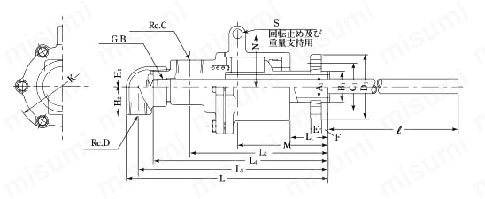 圧力回転継手パールロータリージョイント NCF（複式内管固定フランジ取付式） 外形図01