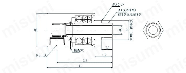 圧力回転継手パールロータリージョイント SKCL（単式ネジ取付式） 外形図