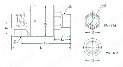 圧力回転継手パールロータリージョイント RXH1000（単式ネジ取付式） 外形図
