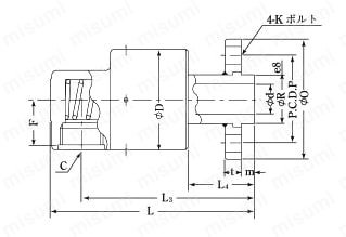 圧力回転継手パールロータリージョイント RXH2100（単式フランジ取付式） 外形図01