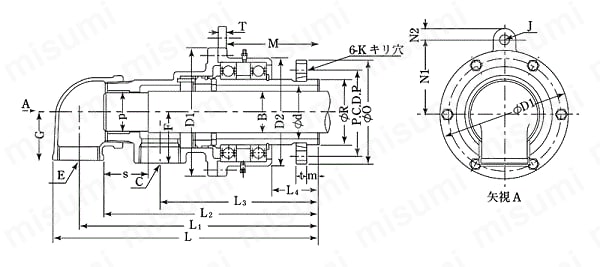圧力回転継手パールロータリージョイント RXK6000(複式内管回転フランジ取付式) 外形図01
