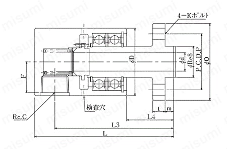 圧力回転継手パールロータリージョイント RXE2100SUS(単式フランジ取付式) 外形図01