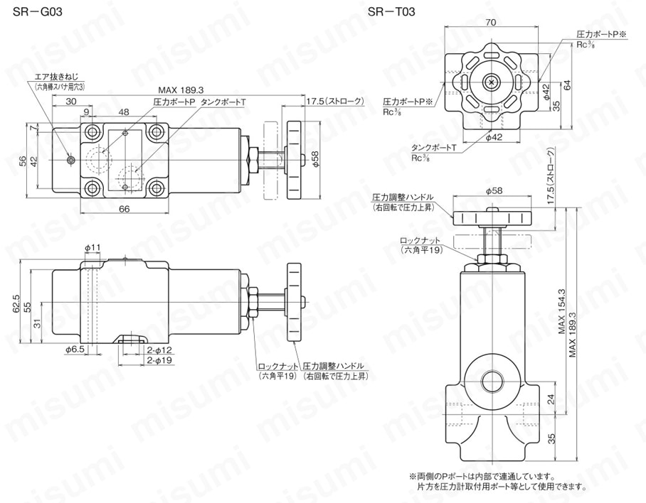 SR-T03-1-12 直動形リリーフ弁 Sシリーズ ダイキン工業（油圧機器） MISUMI(ミスミ)