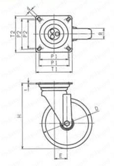 プレス製キャスター（自由車） S型 外形図