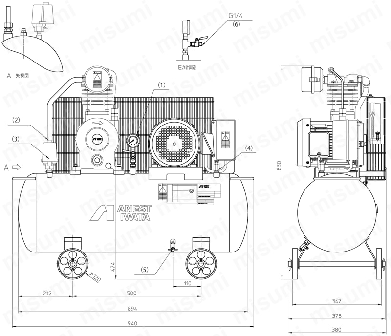 TLP22EG-10M6 | レシプロ給油式コンプレッサ タンクマウントタイプ TLP 