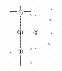 鋼管用継手 ねじ込み式管継手 径違いチーズ 外形図01