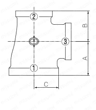 鋼管用継手 ねじ込み式管継手 径違いチーズ 外形図03
