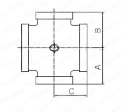 鋼管用継手 ねじ込み式管継手 四方径違いクロス Alt:外形図02