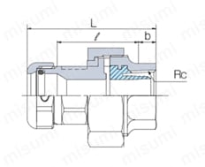 コマ・サスフィット 絶縁ユニオン（樹脂ライニング鋼管用） ZU-RCFK BRT(バンド付き)外形図