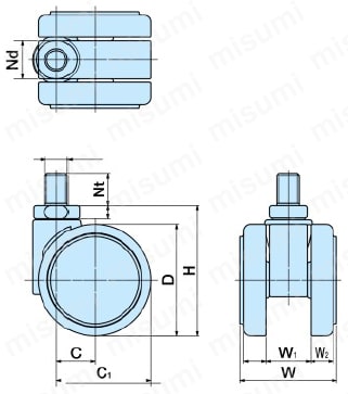 双輪キャスターFW050N 外形図