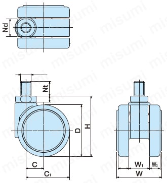 双輪キャスターFW060N 外形図