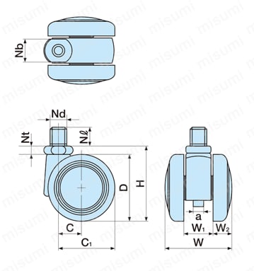 双輪キャスターTEC60JN 外形図01