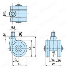 双輪キャスターTX40N TX50N 外形図