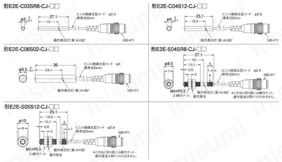 E2E-C04S12-WC-B2 2M 小径タイプ近接センサ E2E オムロン MISUMI(ミスミ)