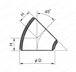 溶接式管継手 45°エルボ （ショート） 外形図