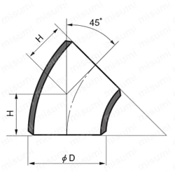 溶接式管継手 45°エルボ （ロング） 外形図