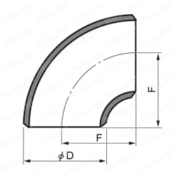 溶接式管継手 90°エルボ （ショート） 外形図