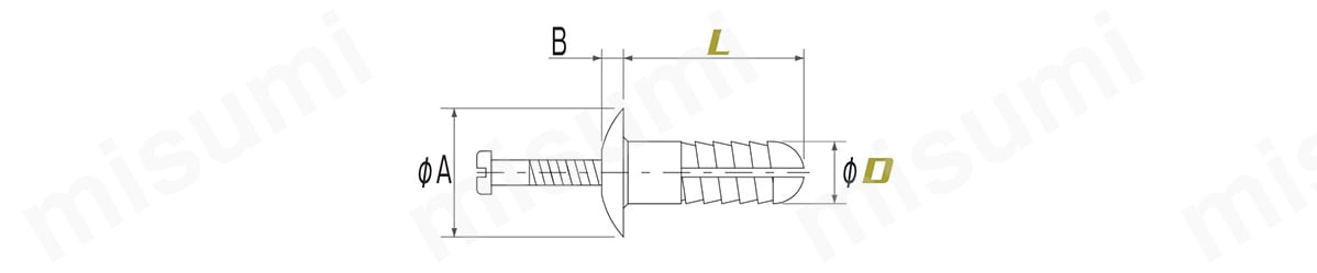 PA6/ヒットリベット（樹脂釘タイプ）の外形図