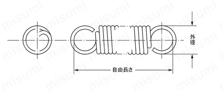 Kシリーズ 引張コイルばね（引きばね）【1～20個入り】　外形図