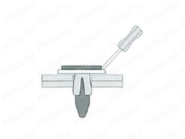 頭部（ピン）とグロメットの隙間にマイナスドライバーを差し込む。