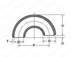 ステンレス鋼 突合せ溶接式管継手 180°エルボ ＜ロング＞ 外形図