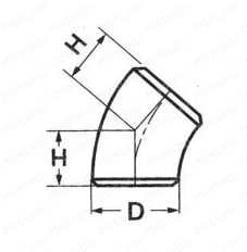 ステンレス鋼 突合せ溶接式管継手 45°エルボ ＜ロング＞ 外形図