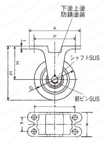 重荷重用マリン仕様ウレタン車輪付固定車（MUHA-mk） 外形図01