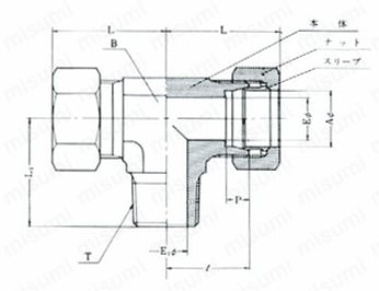 ステンレス鋼用 SUS304  両口チーズ（オス） STB 外形図