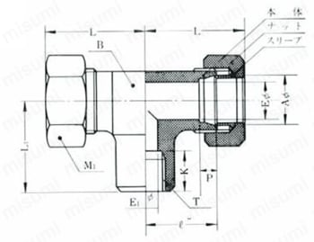 ステンレス鋼用 SUS304 圧力計チーズユニオン STP 外形図