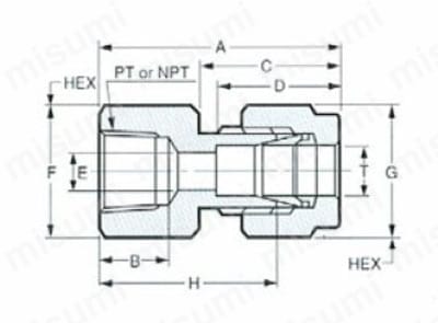 ステンレス鋼用 SUS316  FC 圧力計ユニオン 外形図