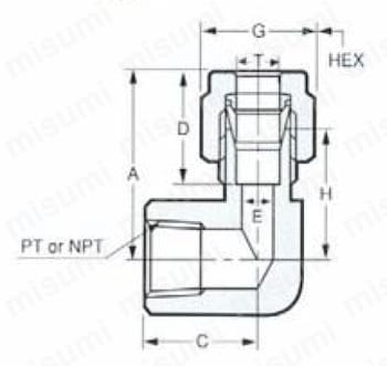 ステンレス鋼用 SUS316 FE ハーフエルボ（メス） 外形図