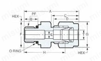 ステンレス鋼用 SUS316 MC-PF ハーフユニオン（PF） 外形図