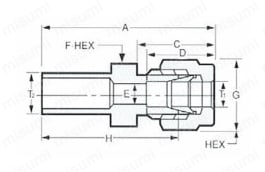 ステンレス鋼用 SUS316 RA アダプター 外形図