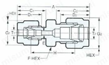 ステンレス鋼用 SUS316 RU レジューシングユニオン 外形図