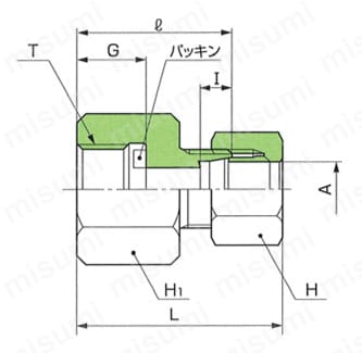 炭素鋼用 圧力計ユニオン（PF） A2 外形図