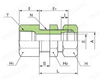 炭素鋼用 隔壁ハーフユニオン（メス） JC 外形図