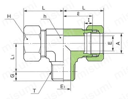 炭素鋼用 両口チーズ（オス） F 外形図