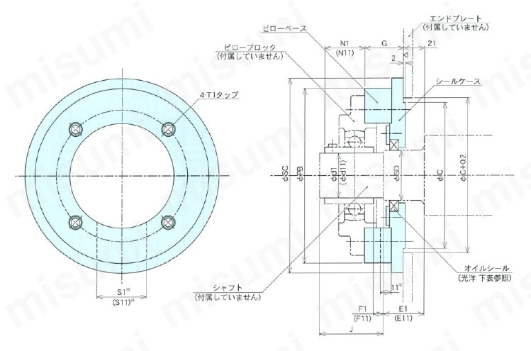 両端軸受 オイルシール方式 FUO型 外形図