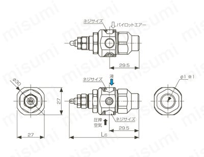 微霧発生2流体ノズル 小噴量扇形 BIMVシリーズ（液加圧タイプ）　外形図（SPB形）