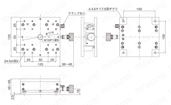 Z軸スリムステージ 昇降型（手動ステージ） 外形図1