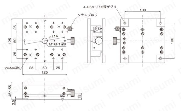 Z軸スリムステージ 昇降型（手動ステージ） 外形図2